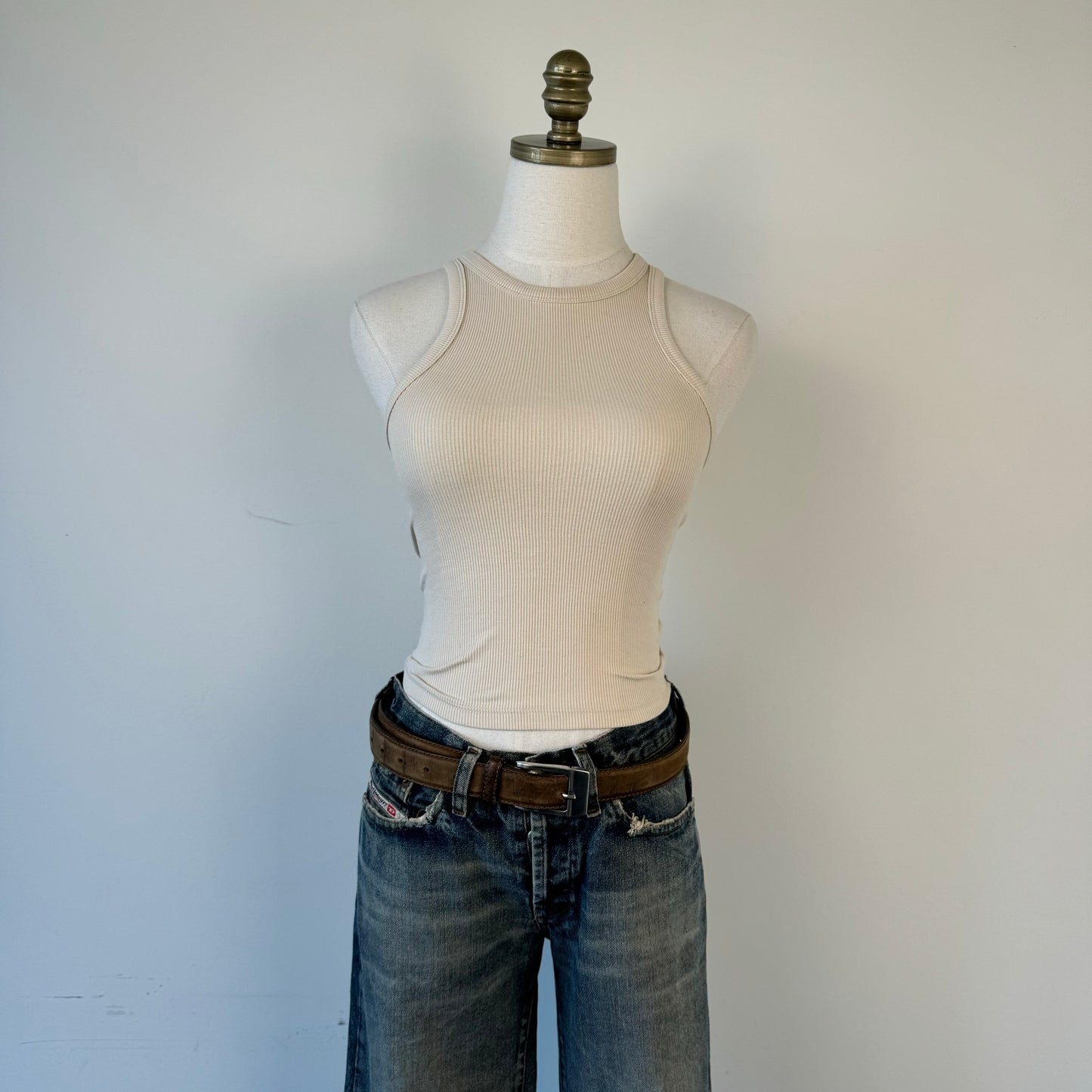 Light Brown Leather Silver Buckle Belt