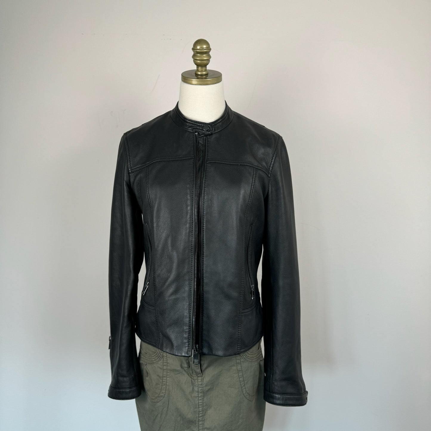 Black Faux Leather Fitted Moto Jacket