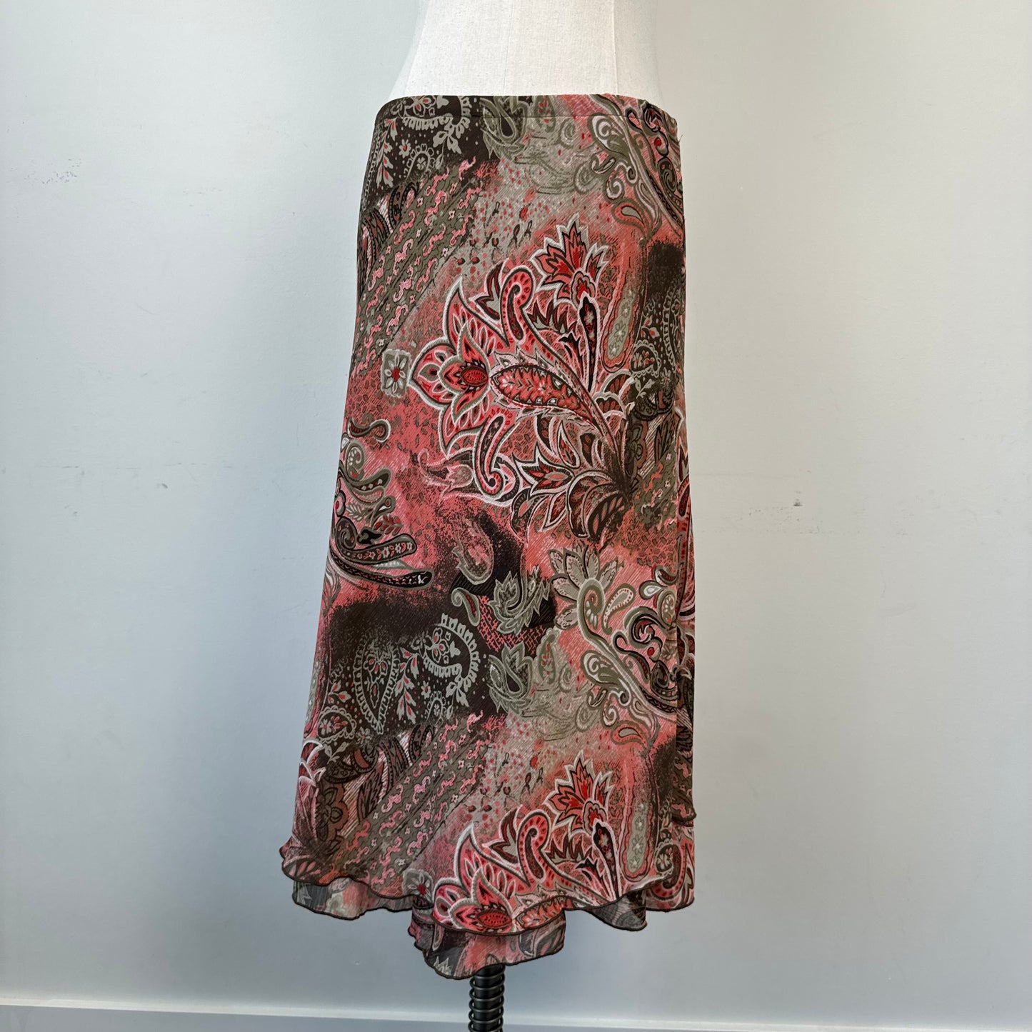 Vintage Mesh Floral Paisley Print Midi Skirt