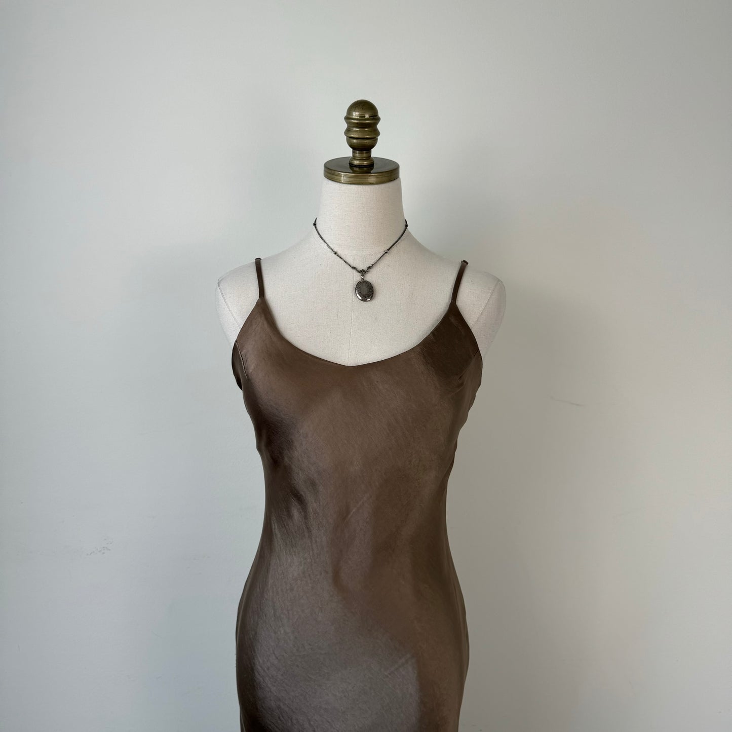 Brown Satin Midi Dress