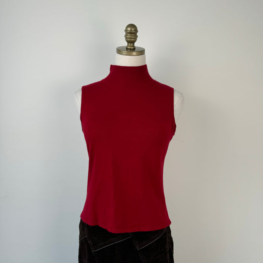 Red Sleeveless Turtleneck Knit Top