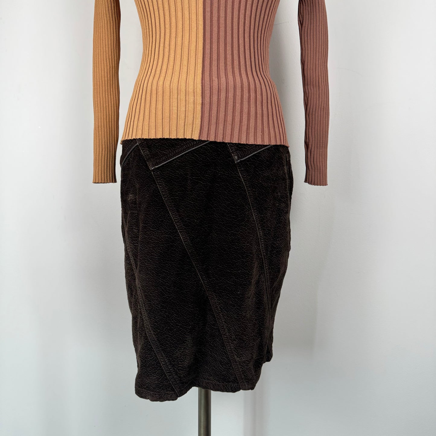 Vintage Brown Suede Midi Skirt
