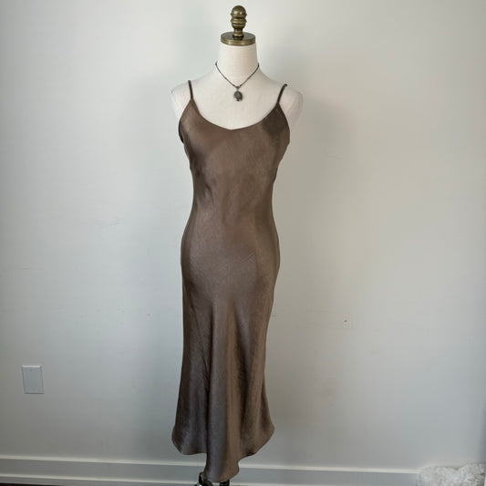 Brown Satin Midi Dress