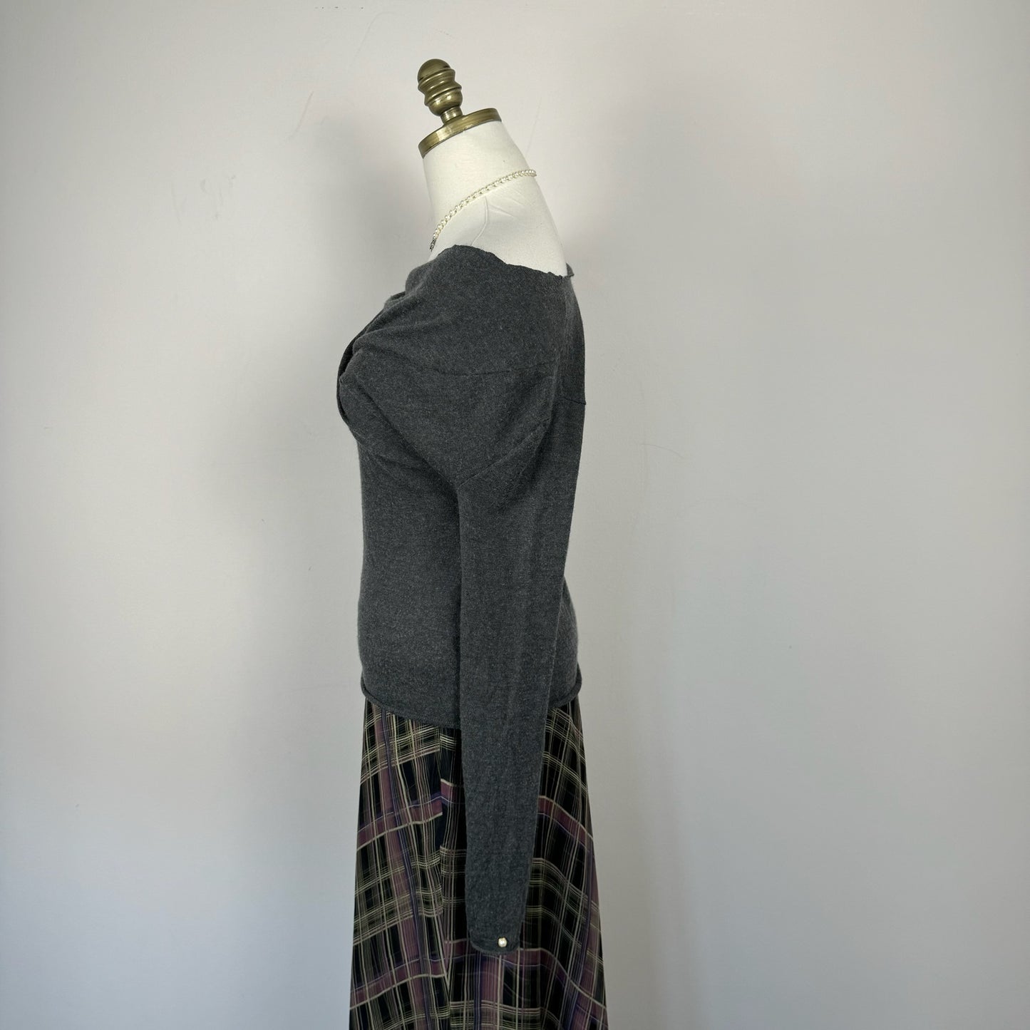 Off Shoulder Raw Hem Grey Top