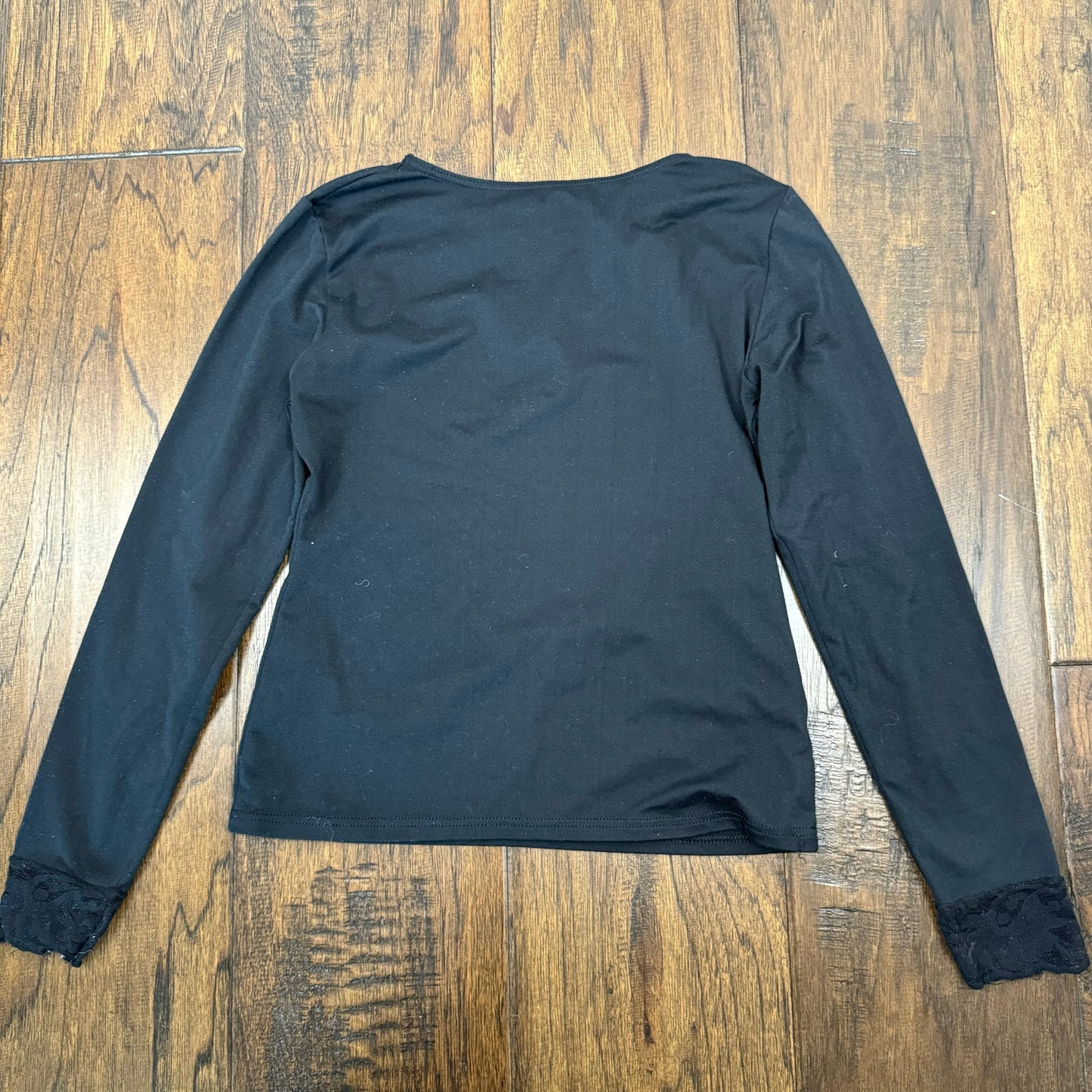 Black Fitted Lace Trim Long Sleeve Top