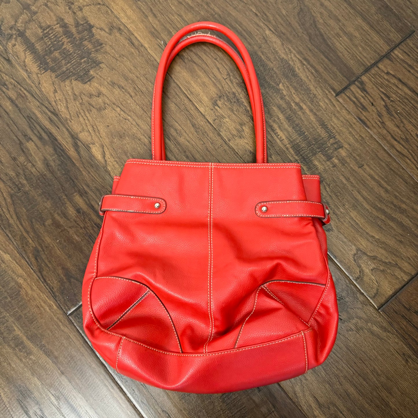 Red Leather Silver Buckle Shoulder Bag