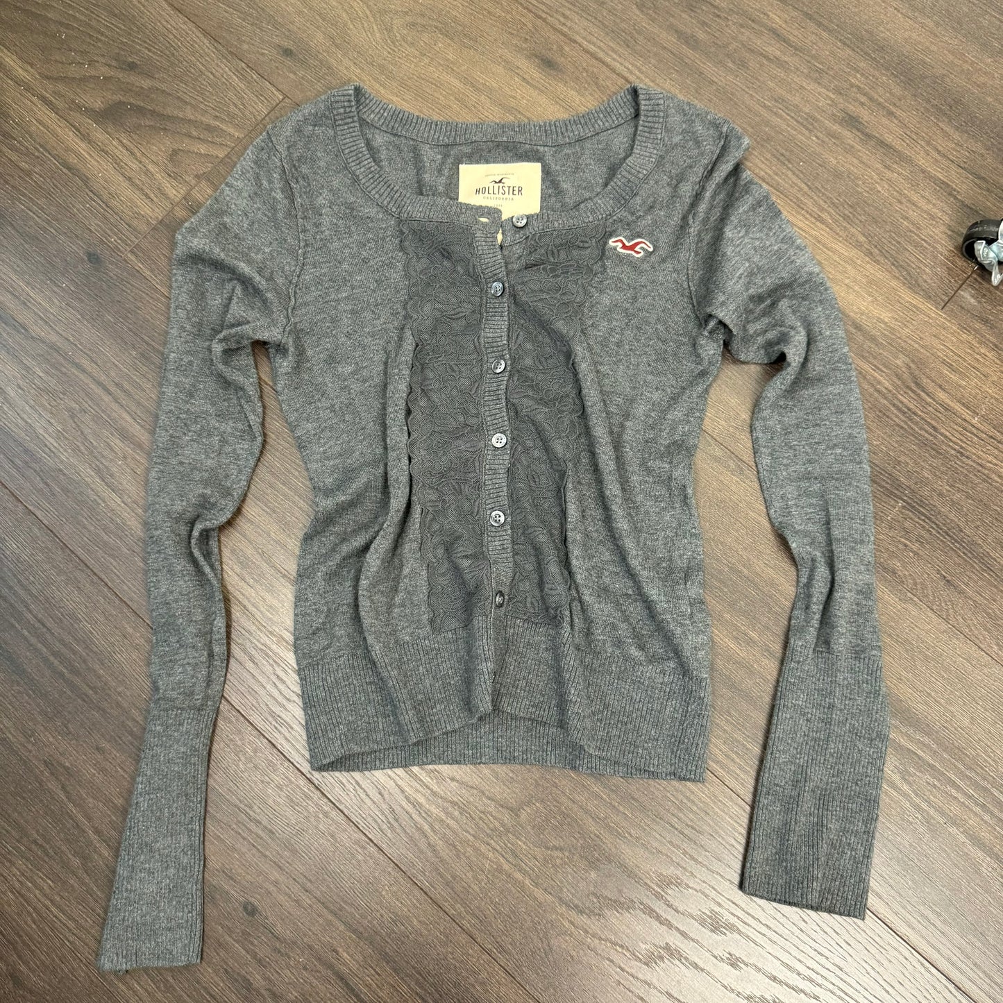 Dark Grey Lace Floral Button Up Cardigan