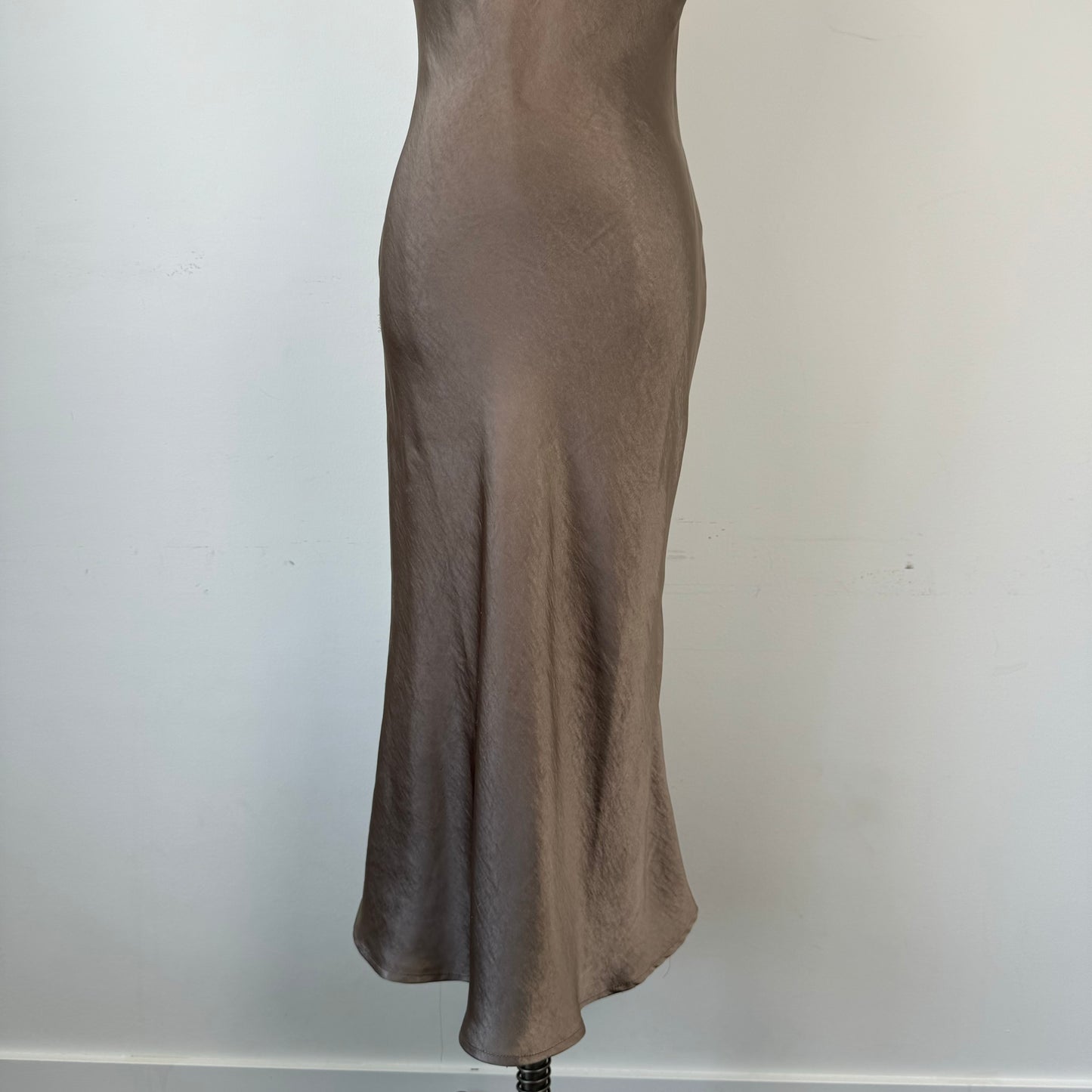 Brown Satin Midi Dress