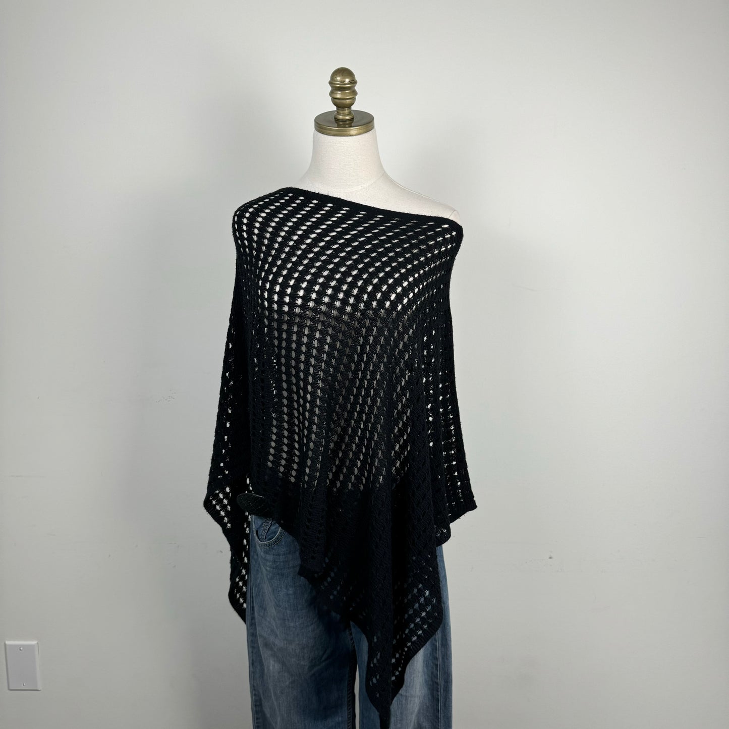 Black Mesh Knit Poncho