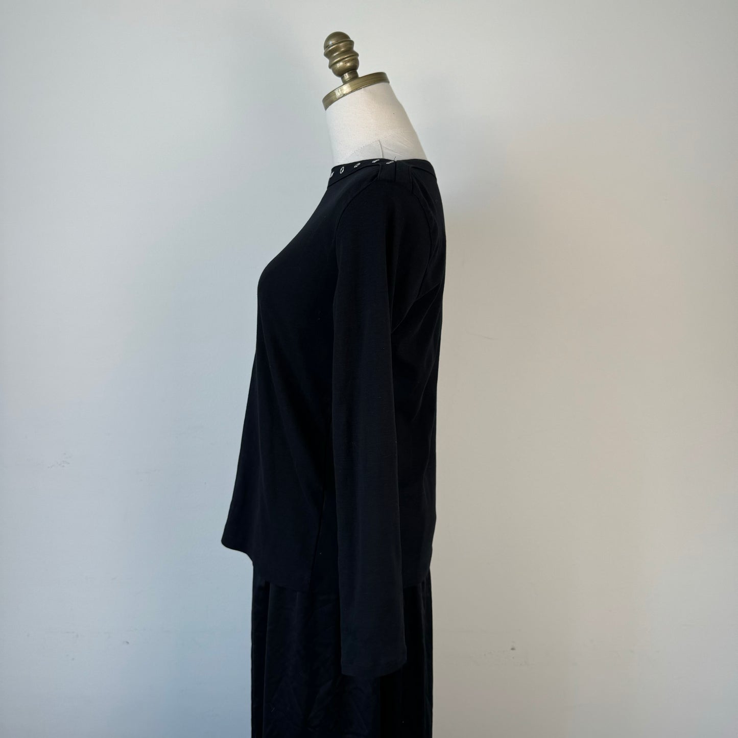 Black Studded Boat Neck Long Sleeve Top