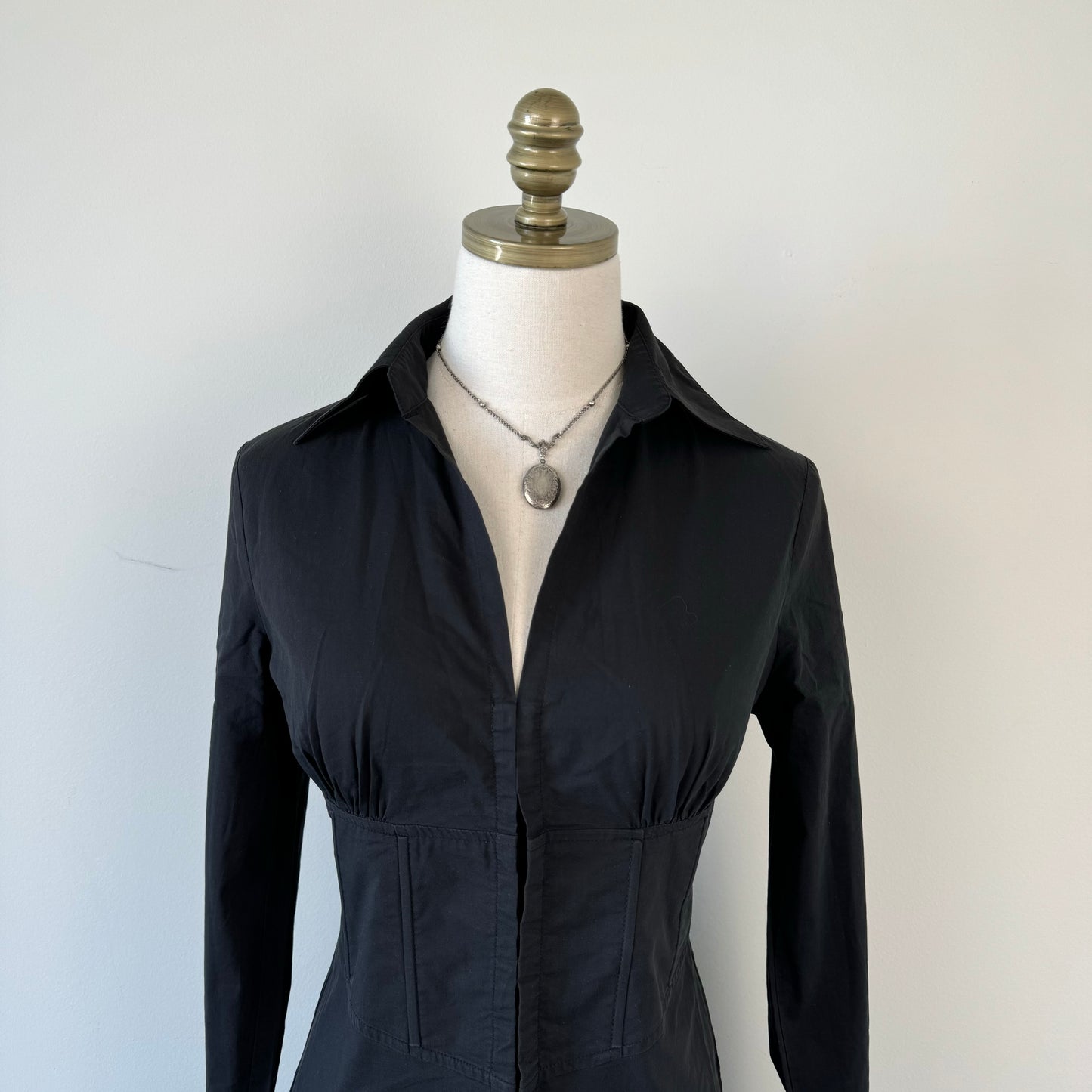 Black Fitted Corset Collared Top