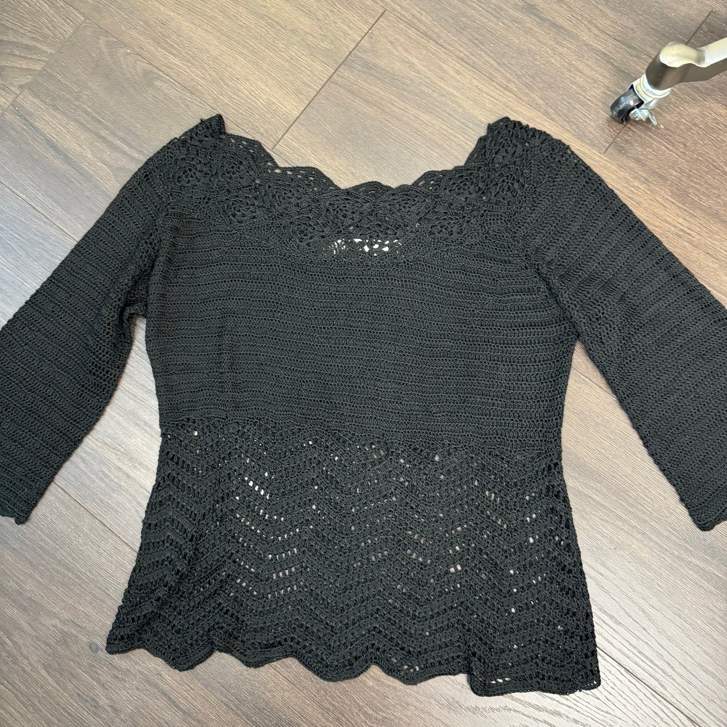 Vintage Black Open Knit Top