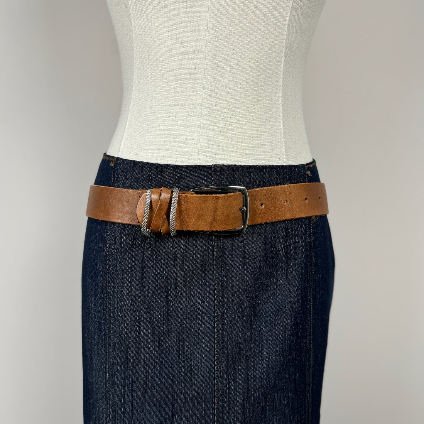 Danier Tan Silver Buckle Leather Belt