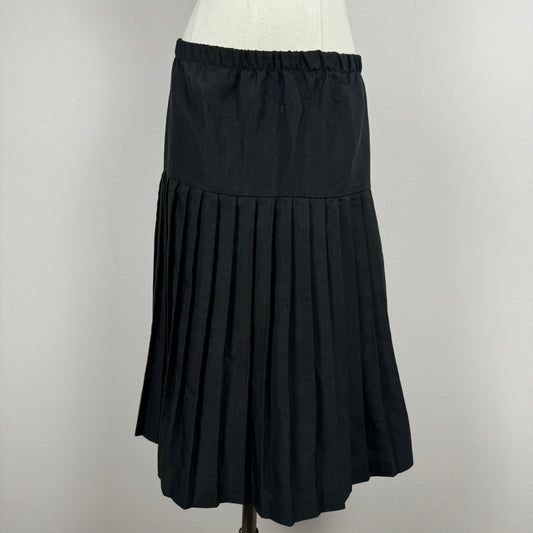 Black Pleated Drop Waist Midi Skirt