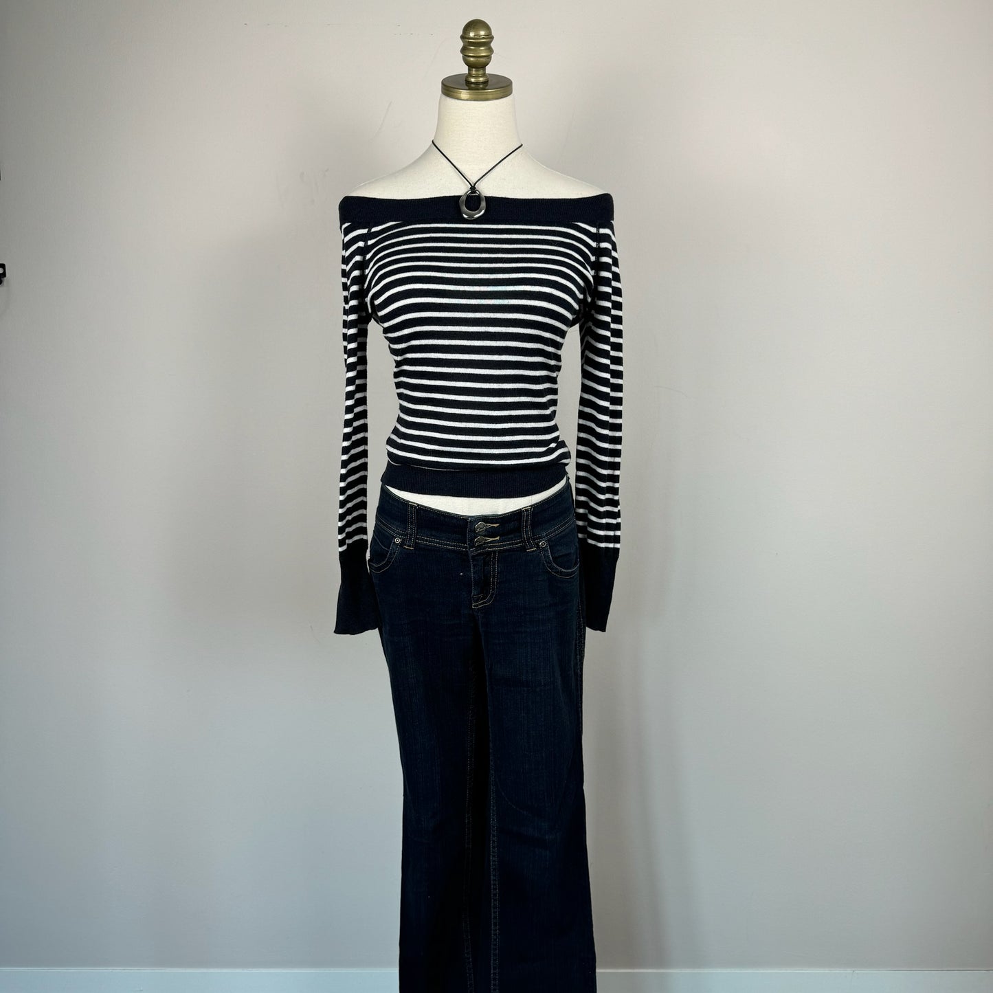 Off The Shoulder Striped Knit Top