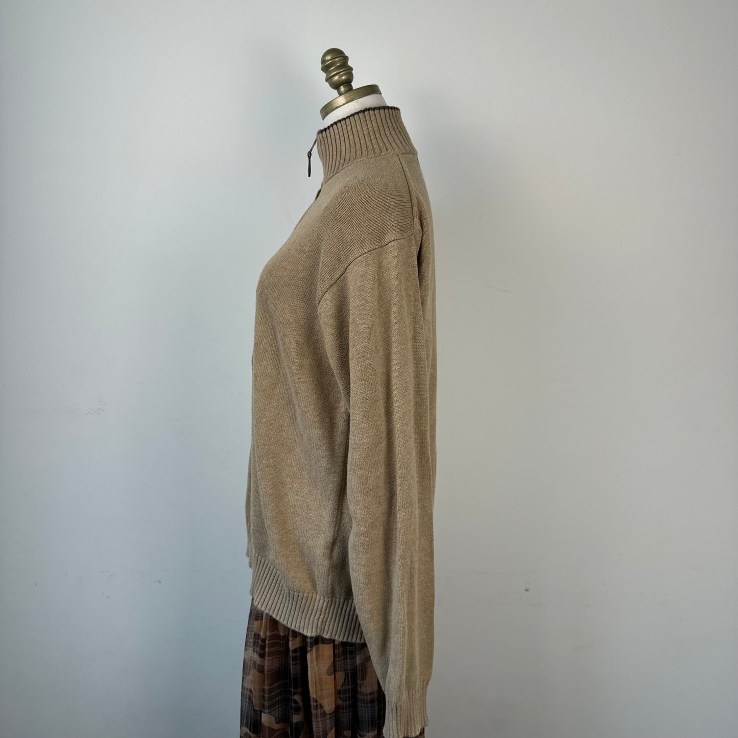 Oversized Tan Quarter Zip Knit Sweater