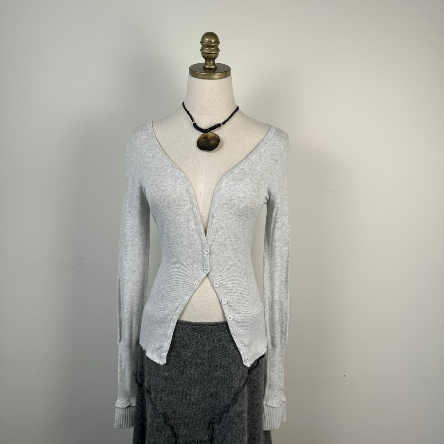 Heather Grey Fitted Button Up Cardigan