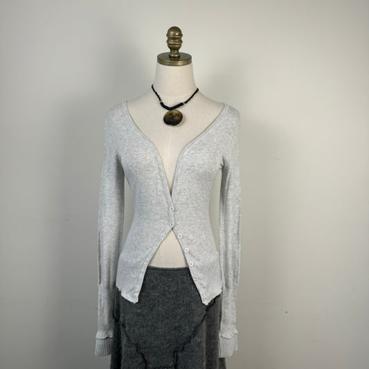 Heather Grey Fitted Button Up Cardigan