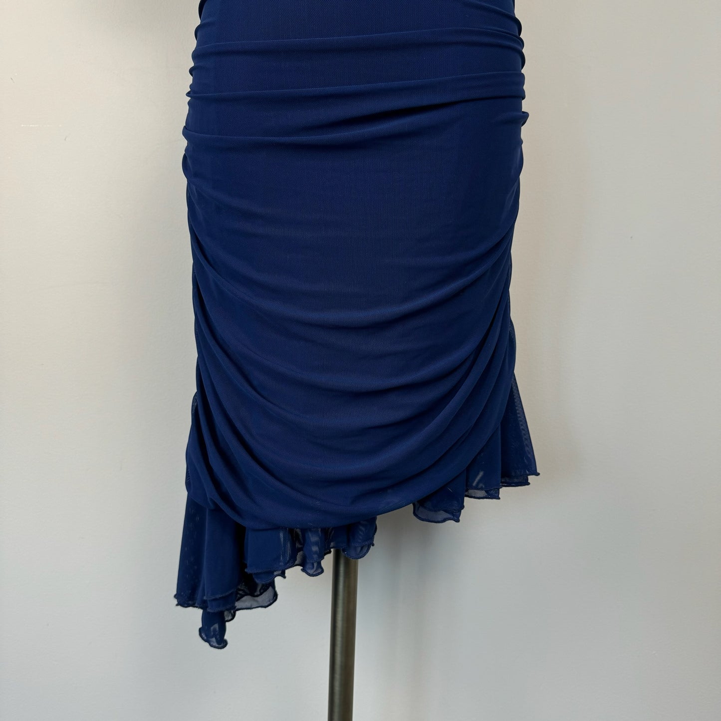 Bebe Navy Mesh Ruffled Midi Dress
