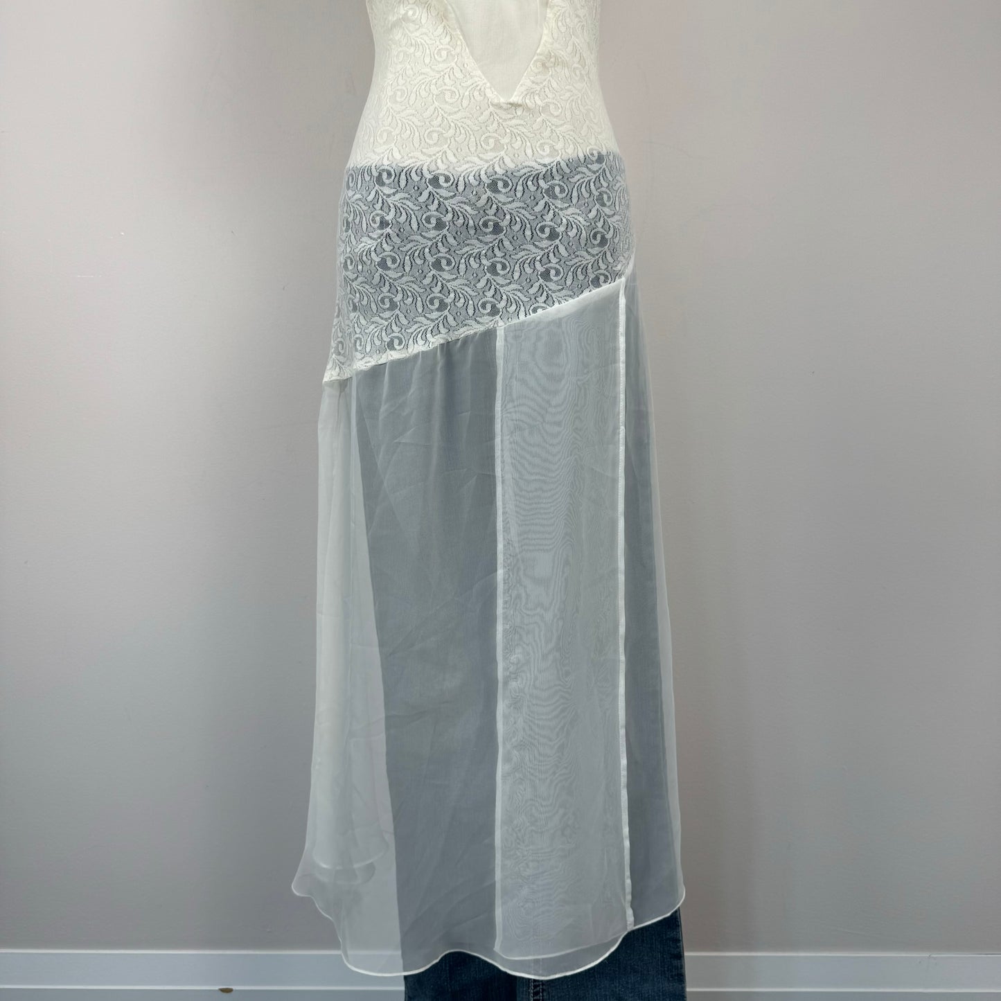 Vintage Cream Lace Sheer Slip Dress and Cover-Up