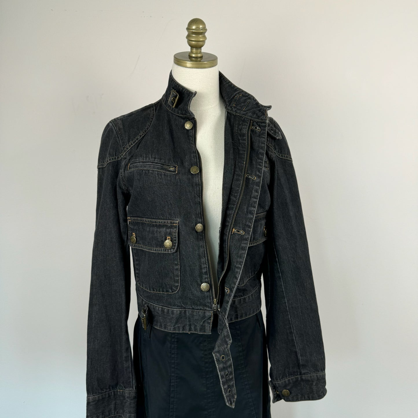 Vintage Dark Wash Denim Moto Jacket