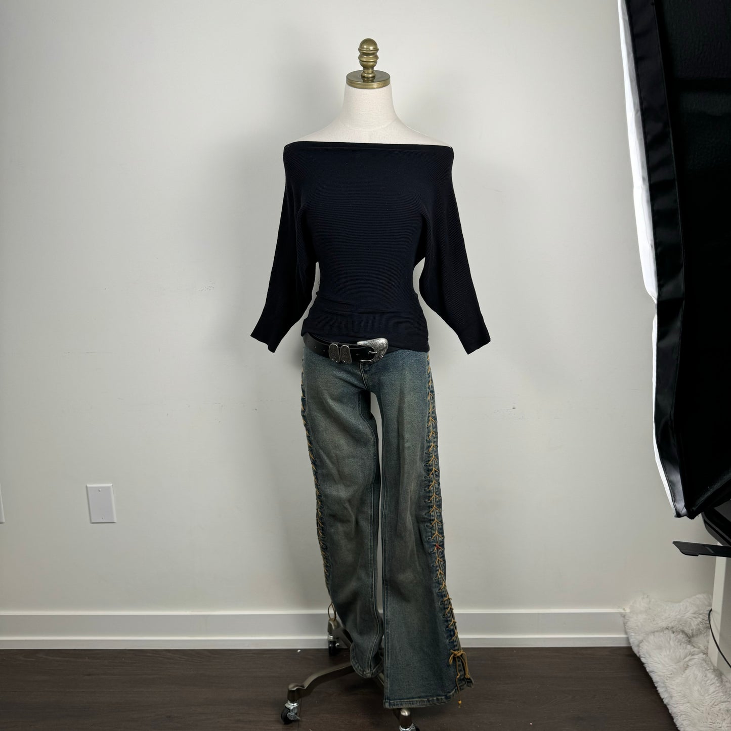 Black Off Shoulder Dolman Sweater