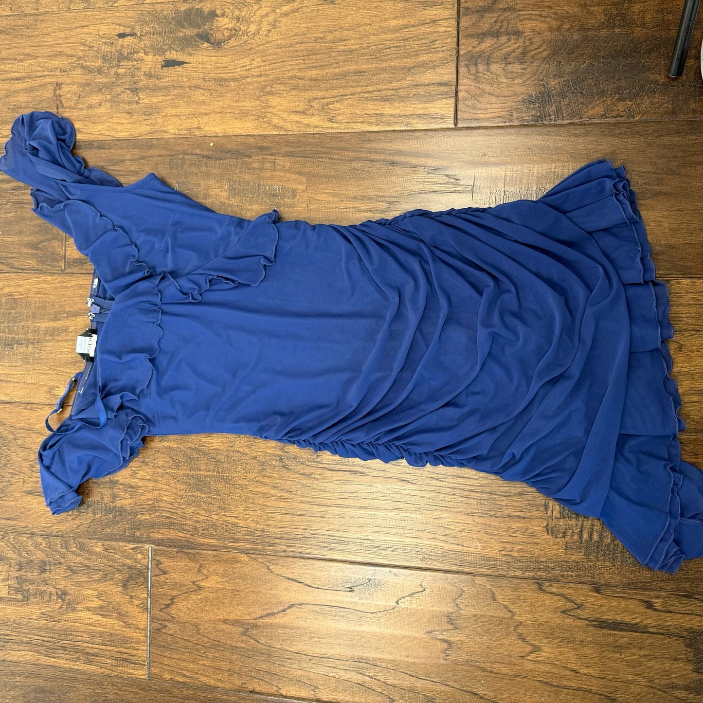 Bebe Navy Mesh Ruffled Midi Dress