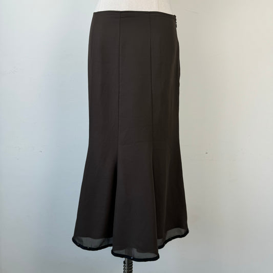 Brown Chiffon Mesh Overlay Midi Skirt