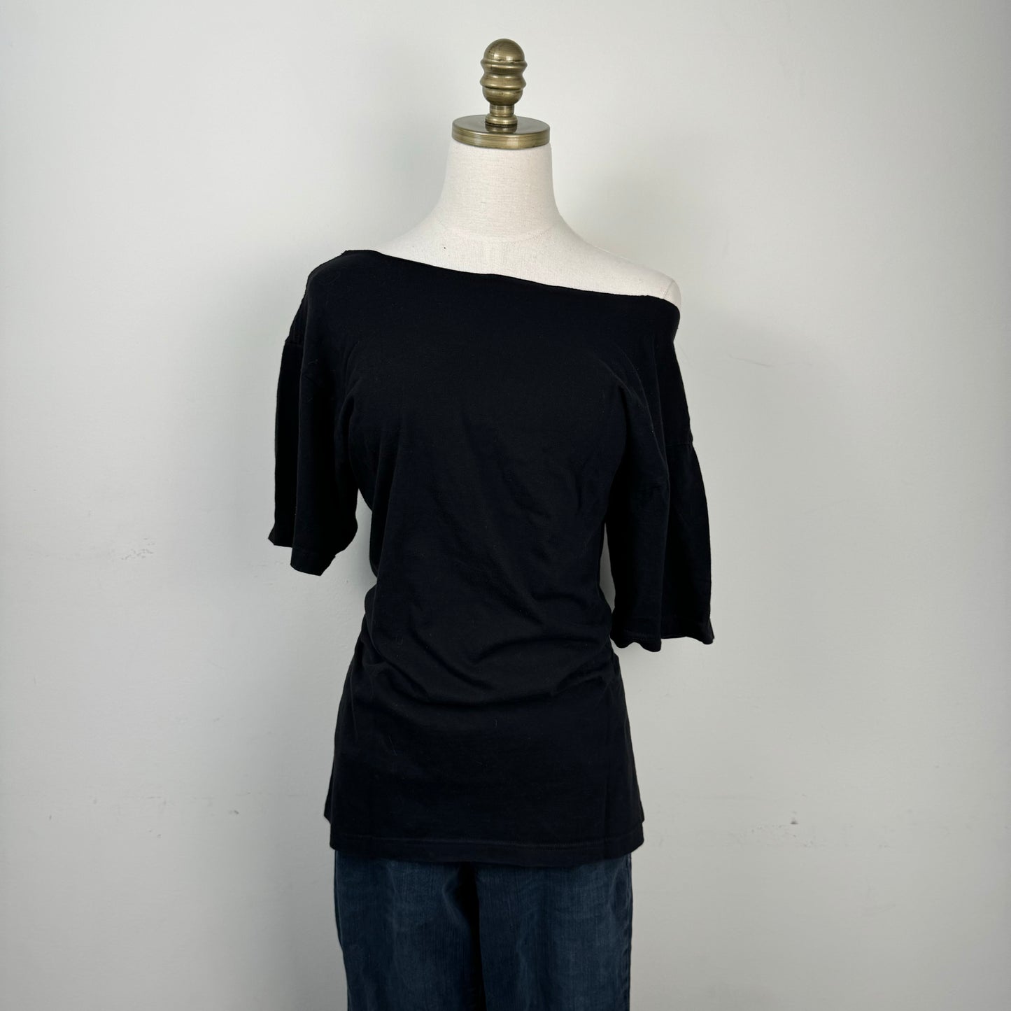 Black Oversized Off Shoulder Short Sleeve Top