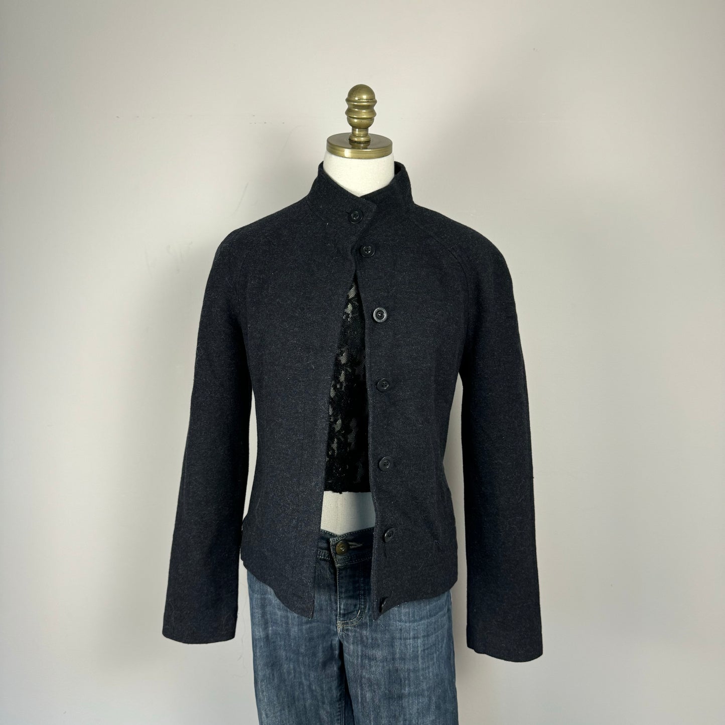 Grey Wool Button Up Jacket