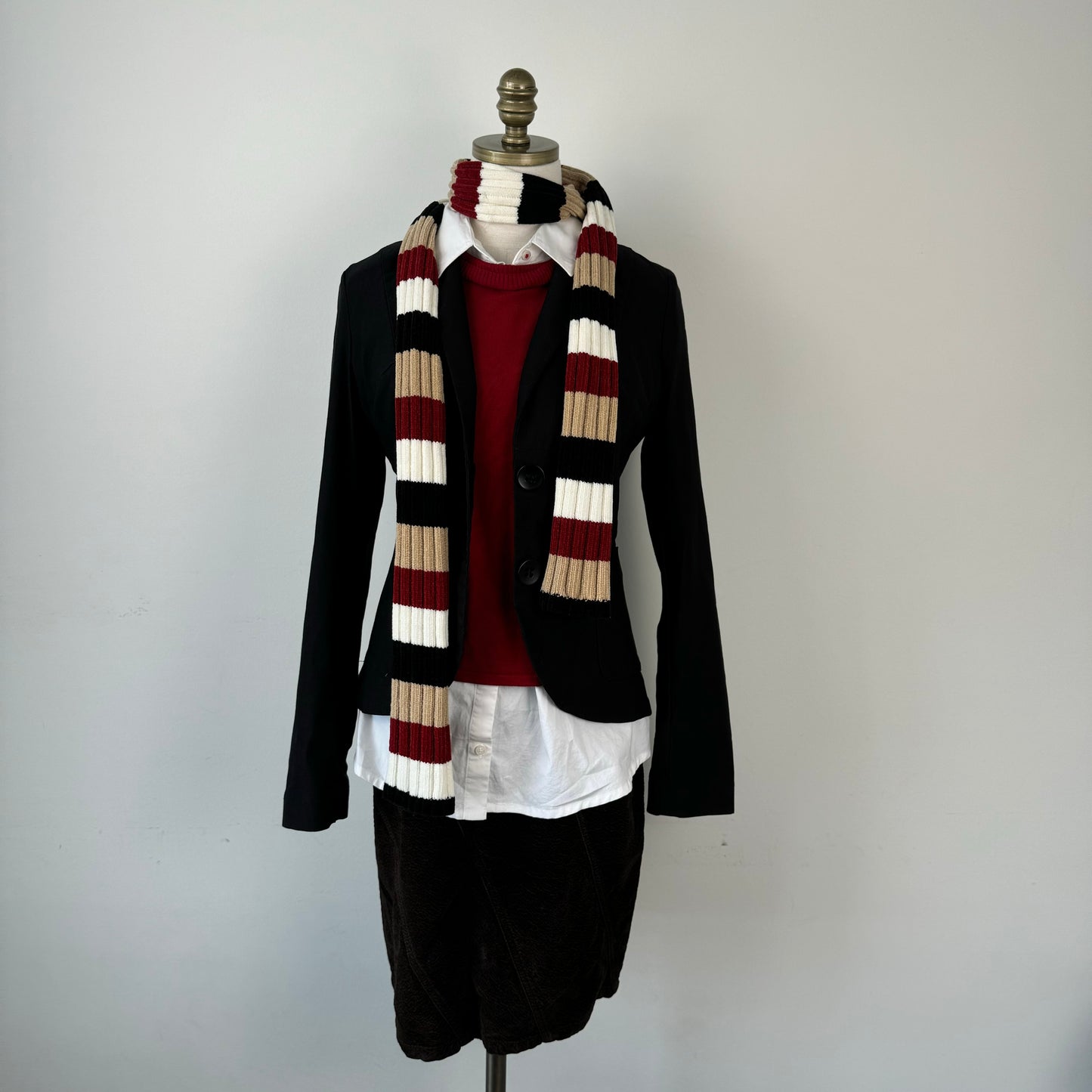 Vintage Striped Knit Skinny Scarf