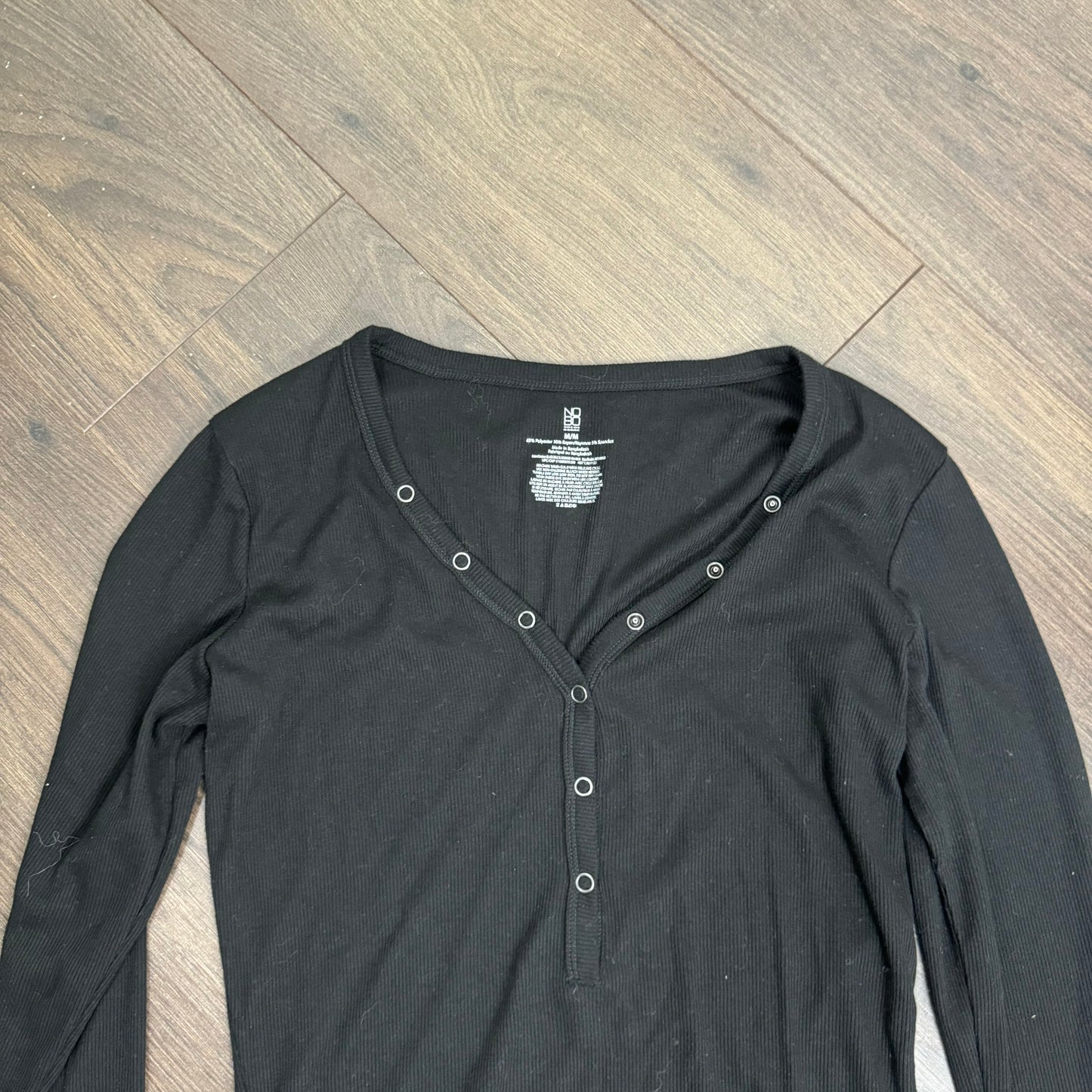 Black Henley Long Sleeve Top