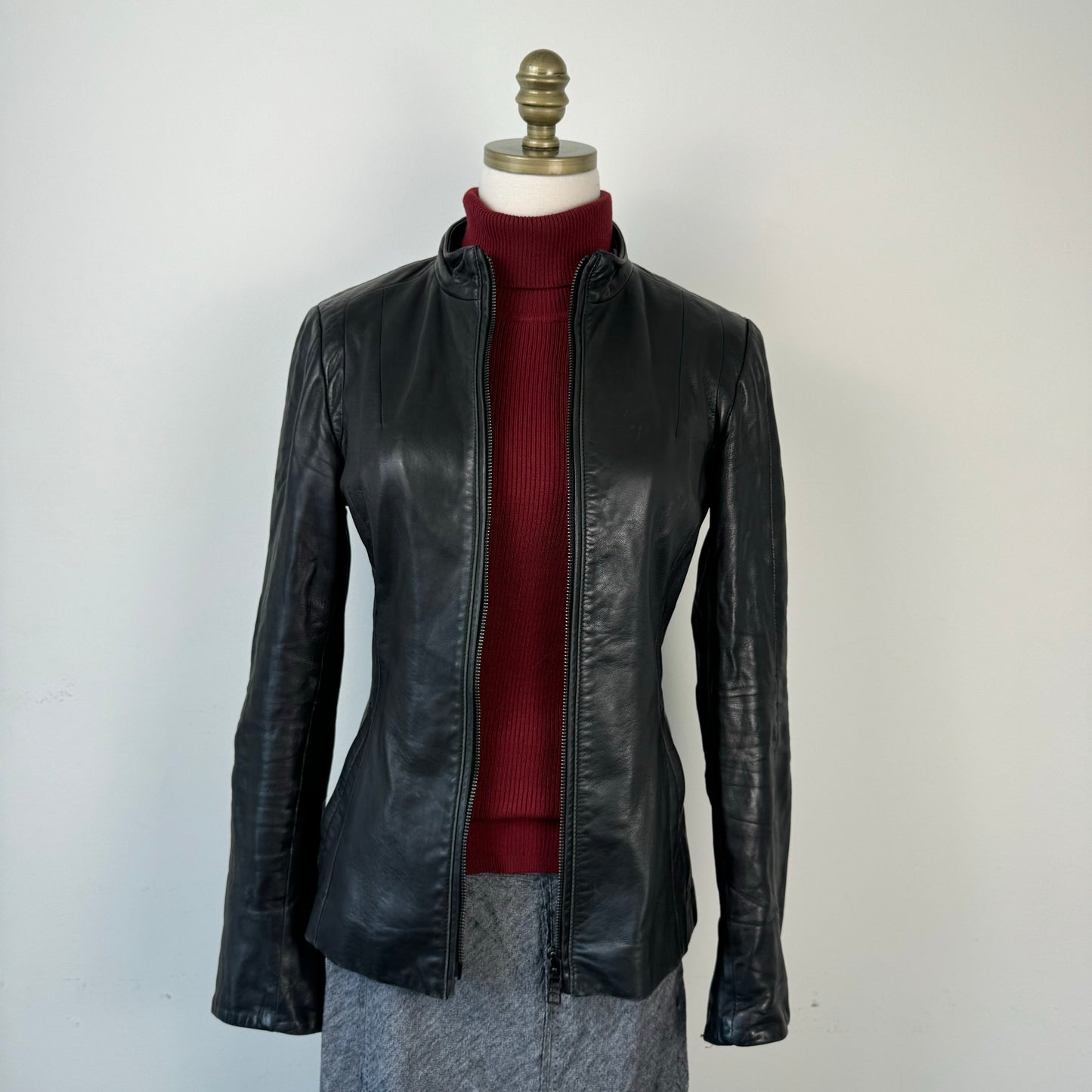 Dark Red Fitted Sleeveless Turtleneck Top