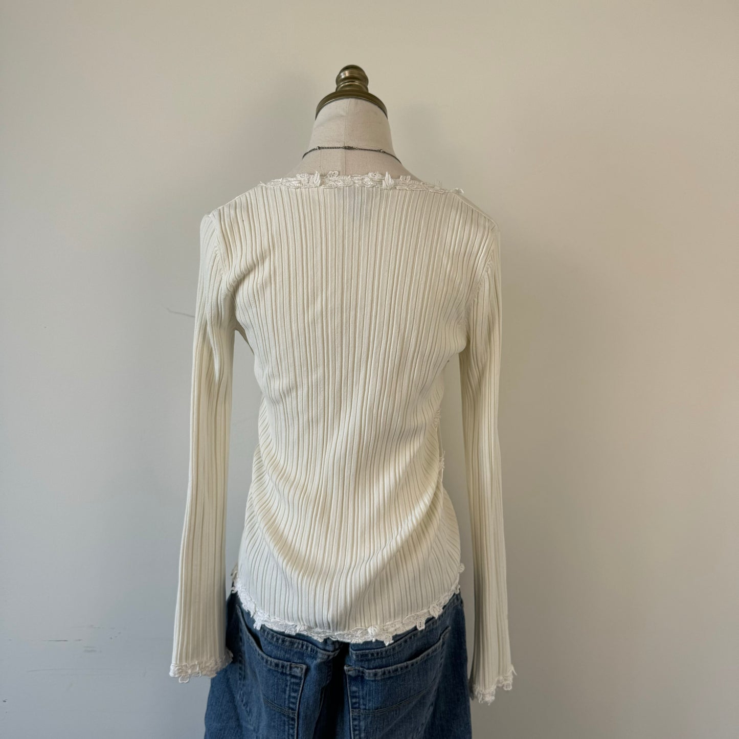 Vintage Cream Satin Button Up Top