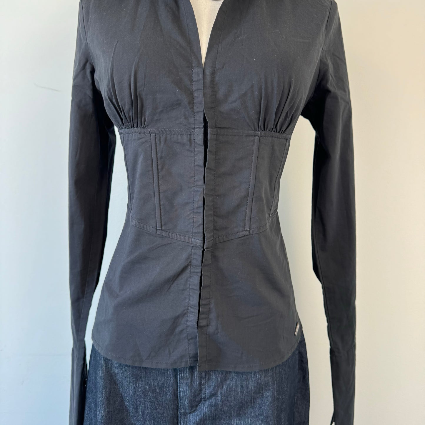 Black Fitted Corset Collared Top