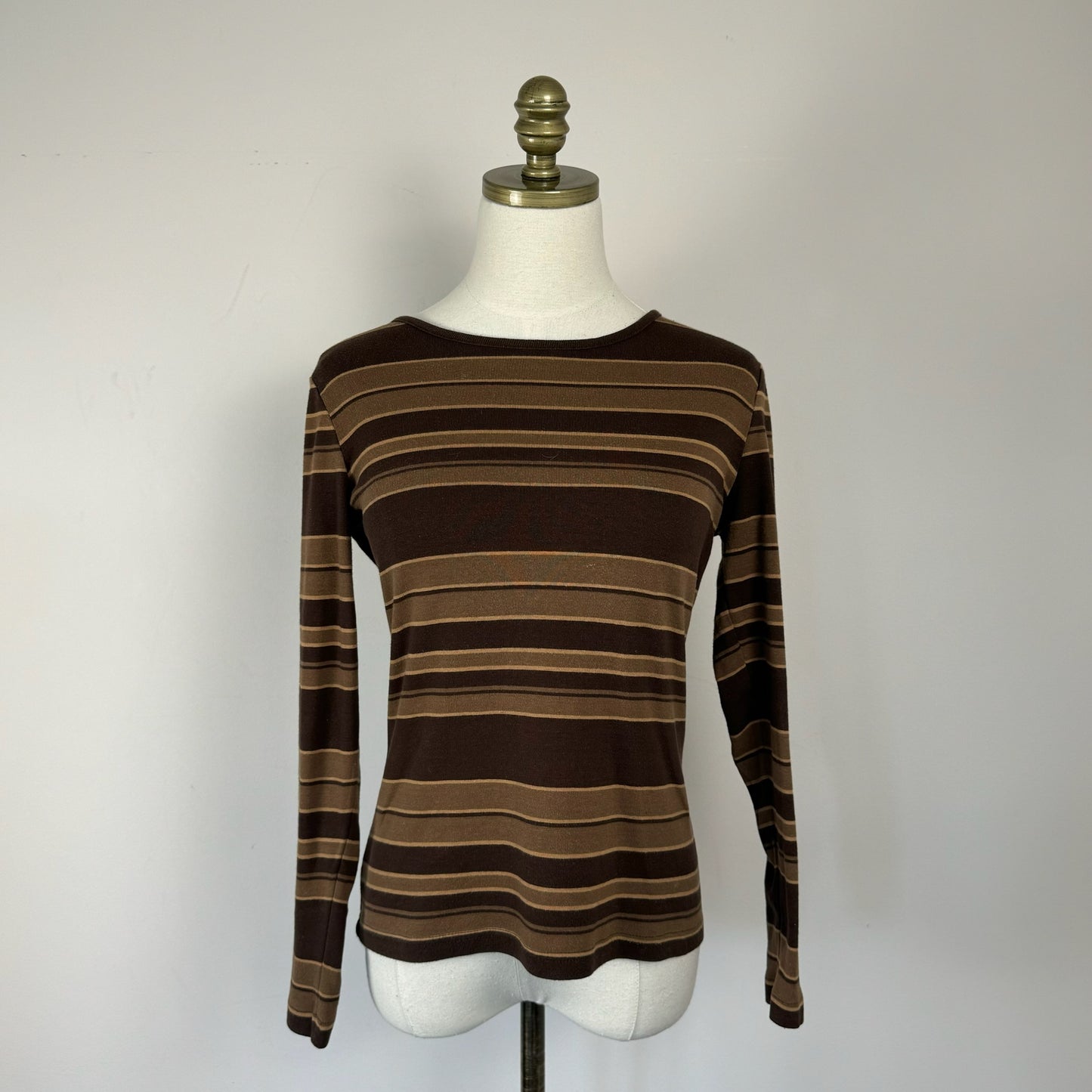 Brown Striped Fitted Long Sleeve Top