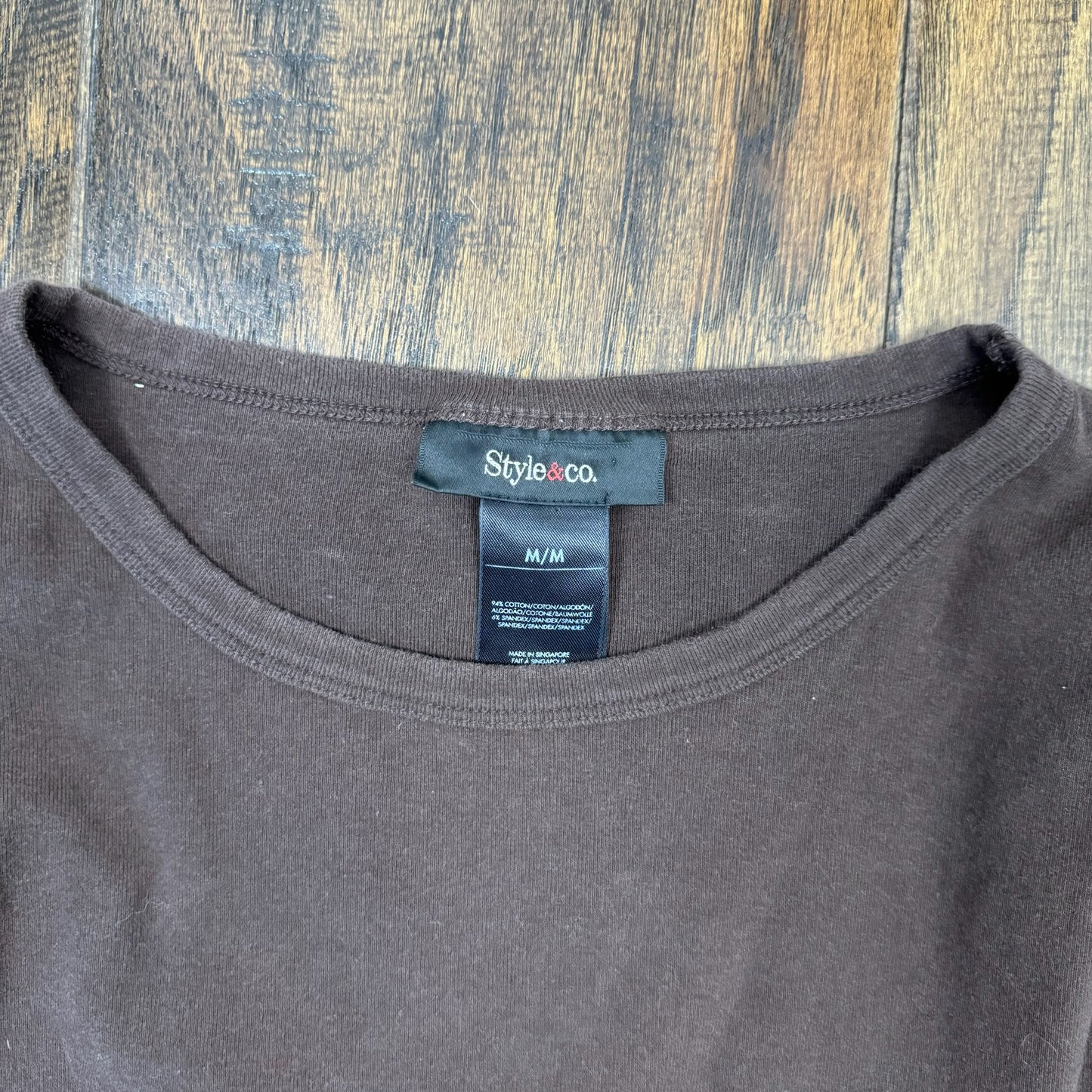 Brown Fitted Knit Long Sleeve Top