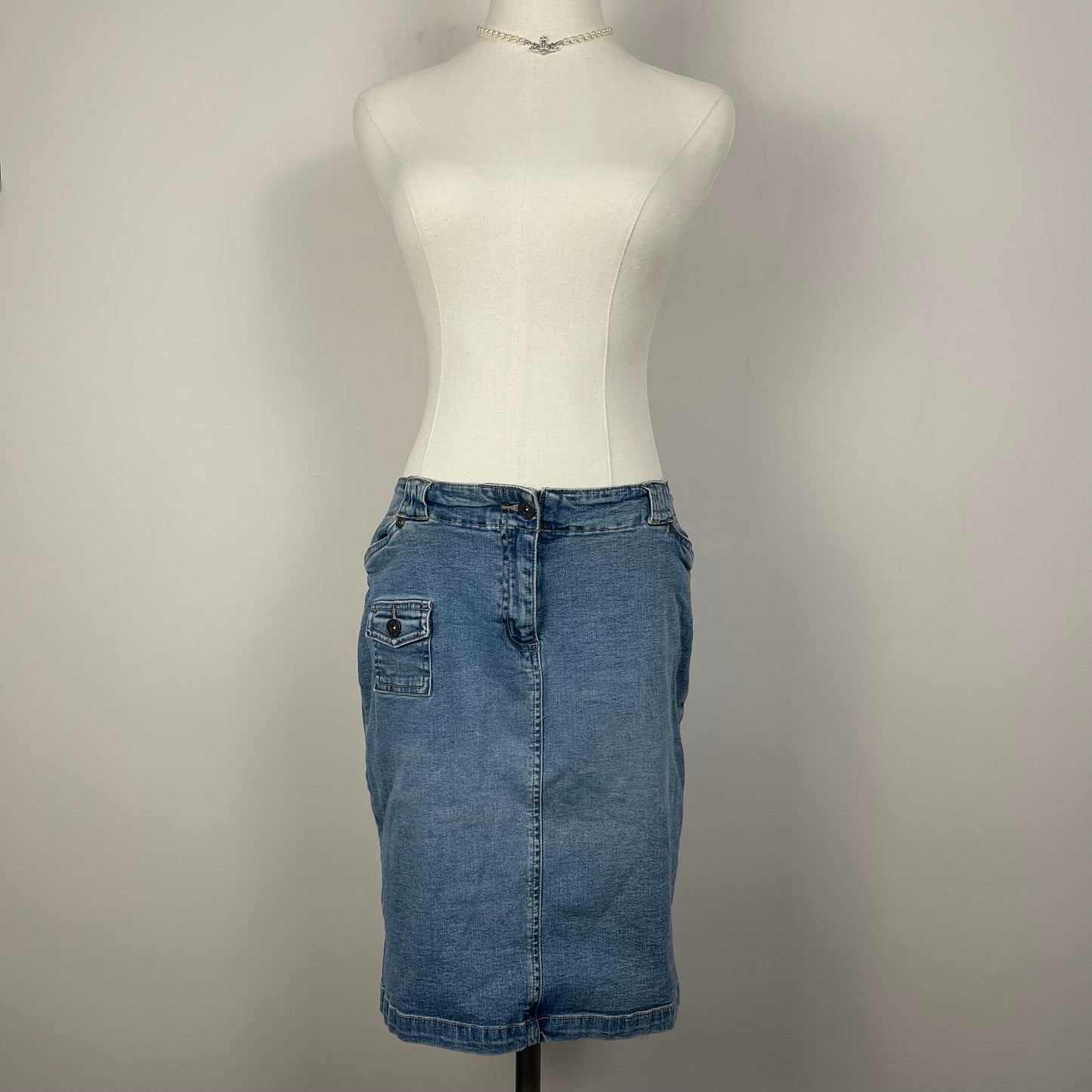 Vintage Light Wash Denim Midi Skirt