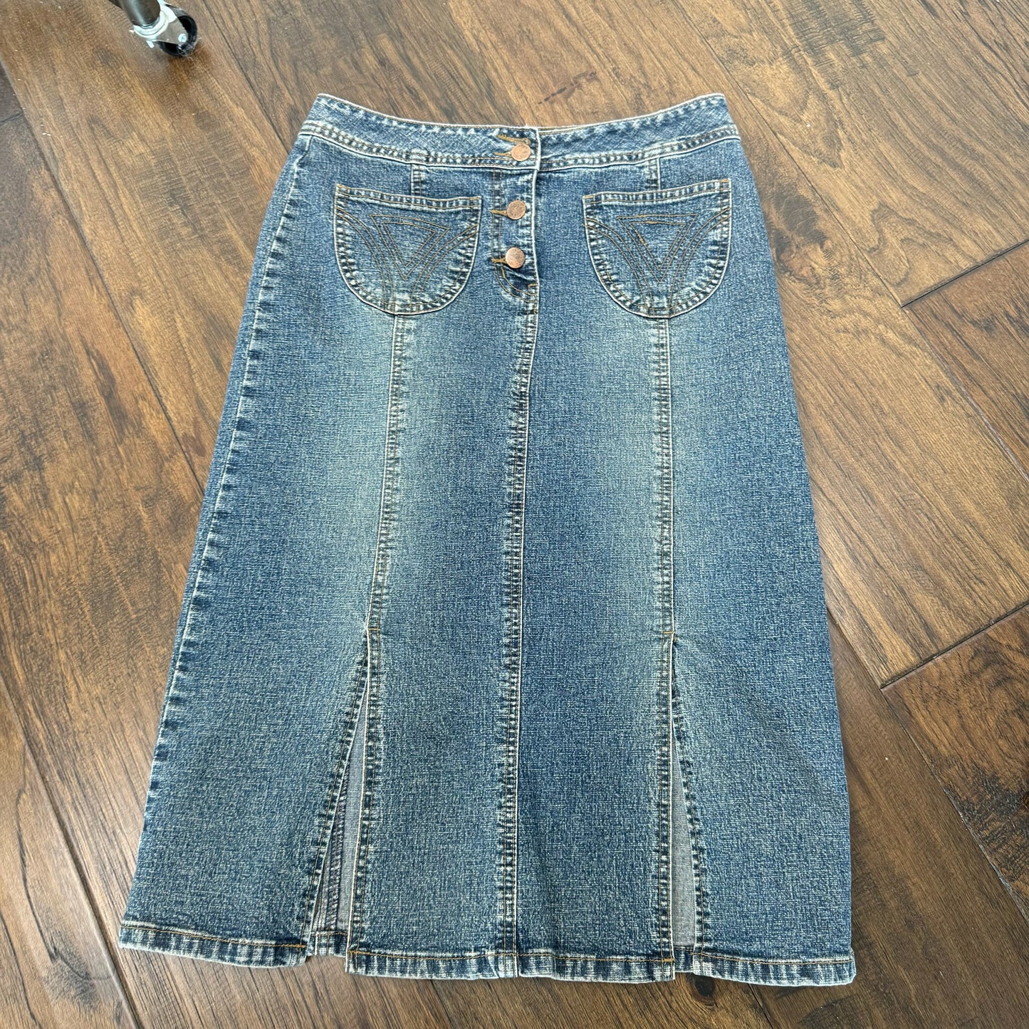 Vintage Faded Denim Midi Skirt