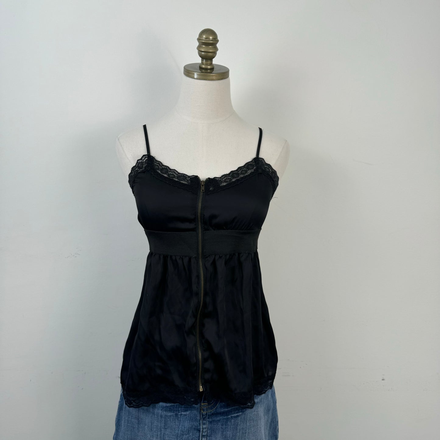 Black Satin Lace Babydoll Top
