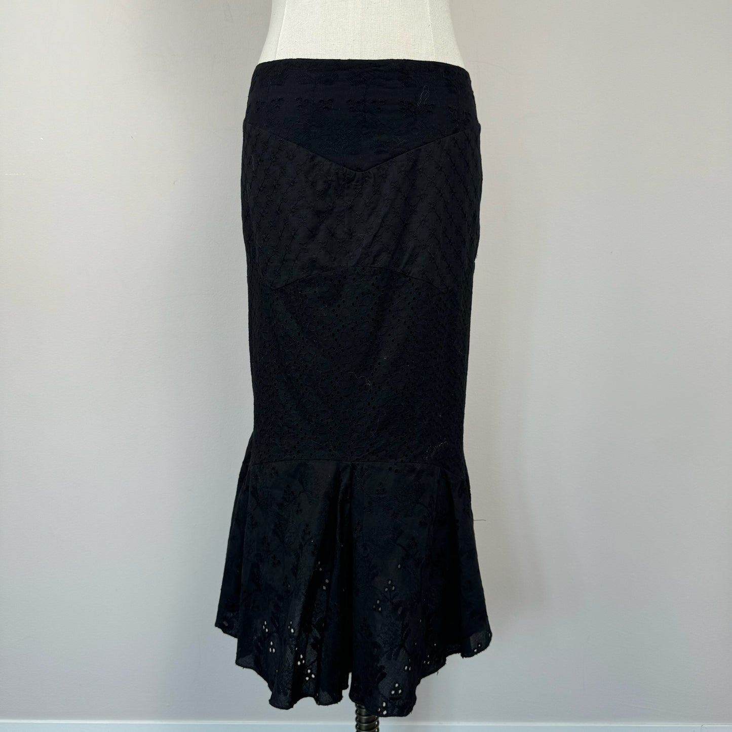 Vintage Black Linen Midi Skirt