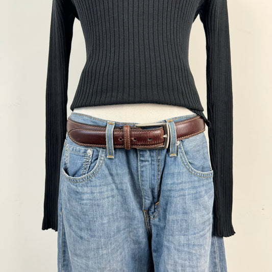 Brown Genuine Leather Silver Buckle Belt