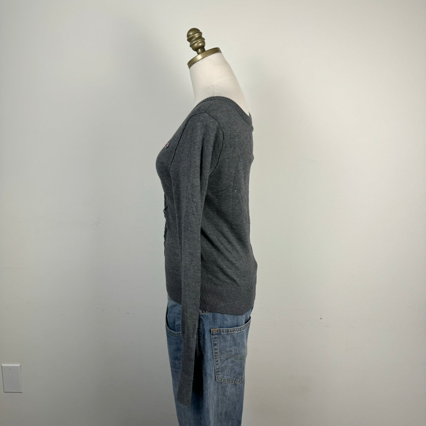 Dark Grey Lace Floral Button Up Cardigan