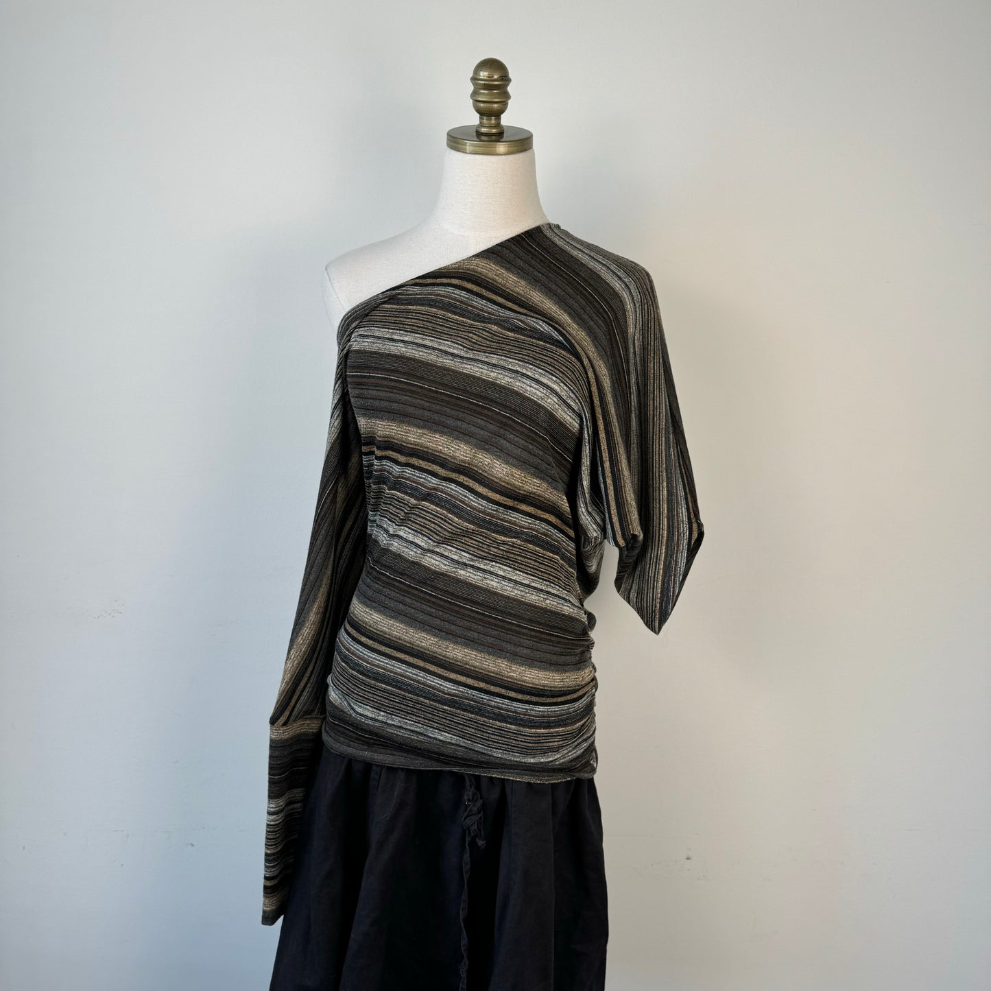 Striped Asymmetric Off Shoulder Sweater