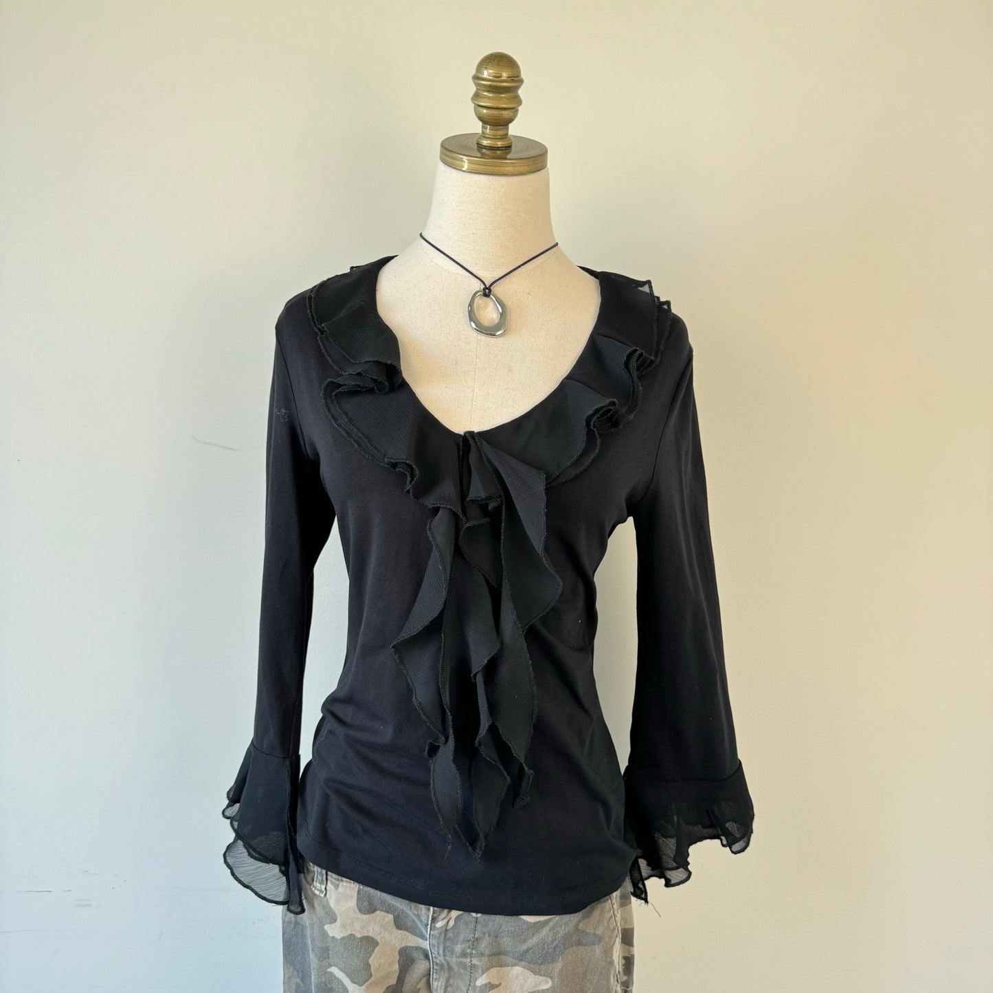 Vintage Black Ruffled Top