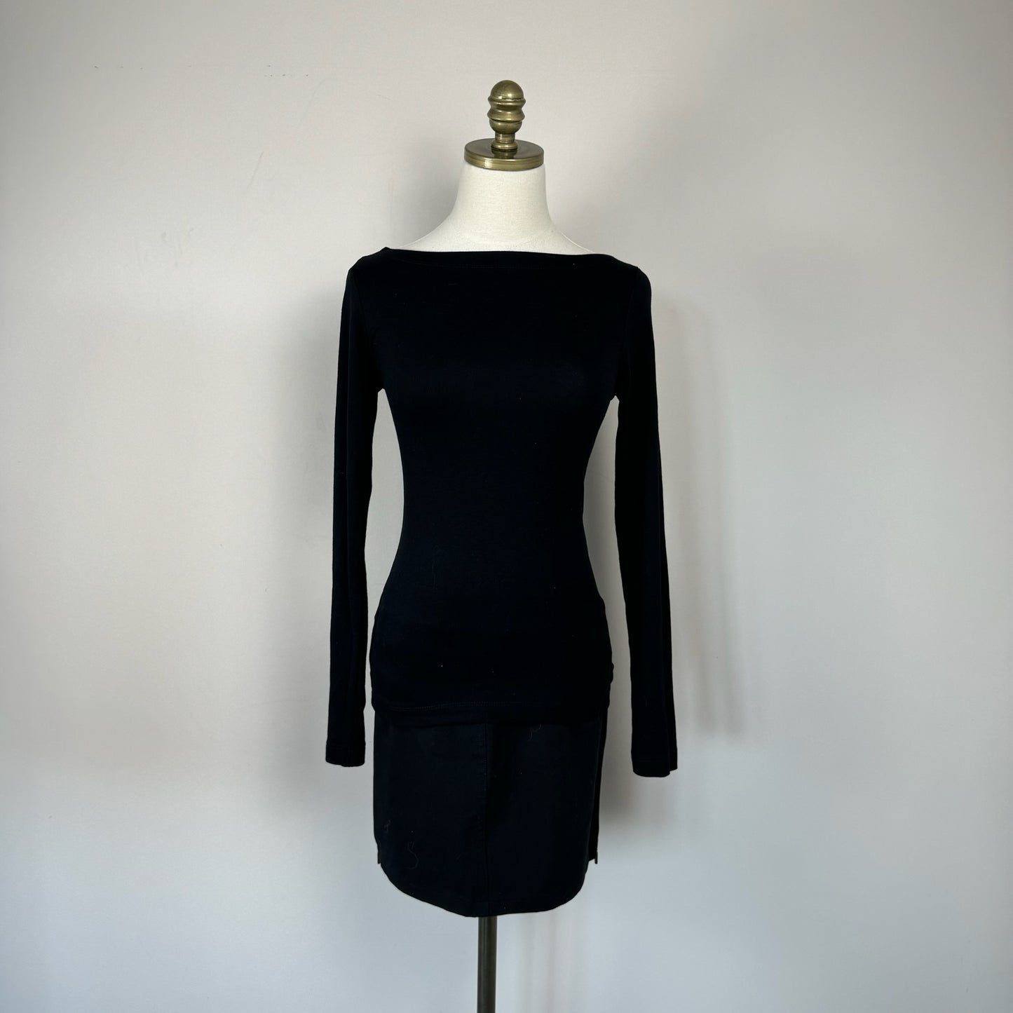 Black Fitted Boat Neck Top