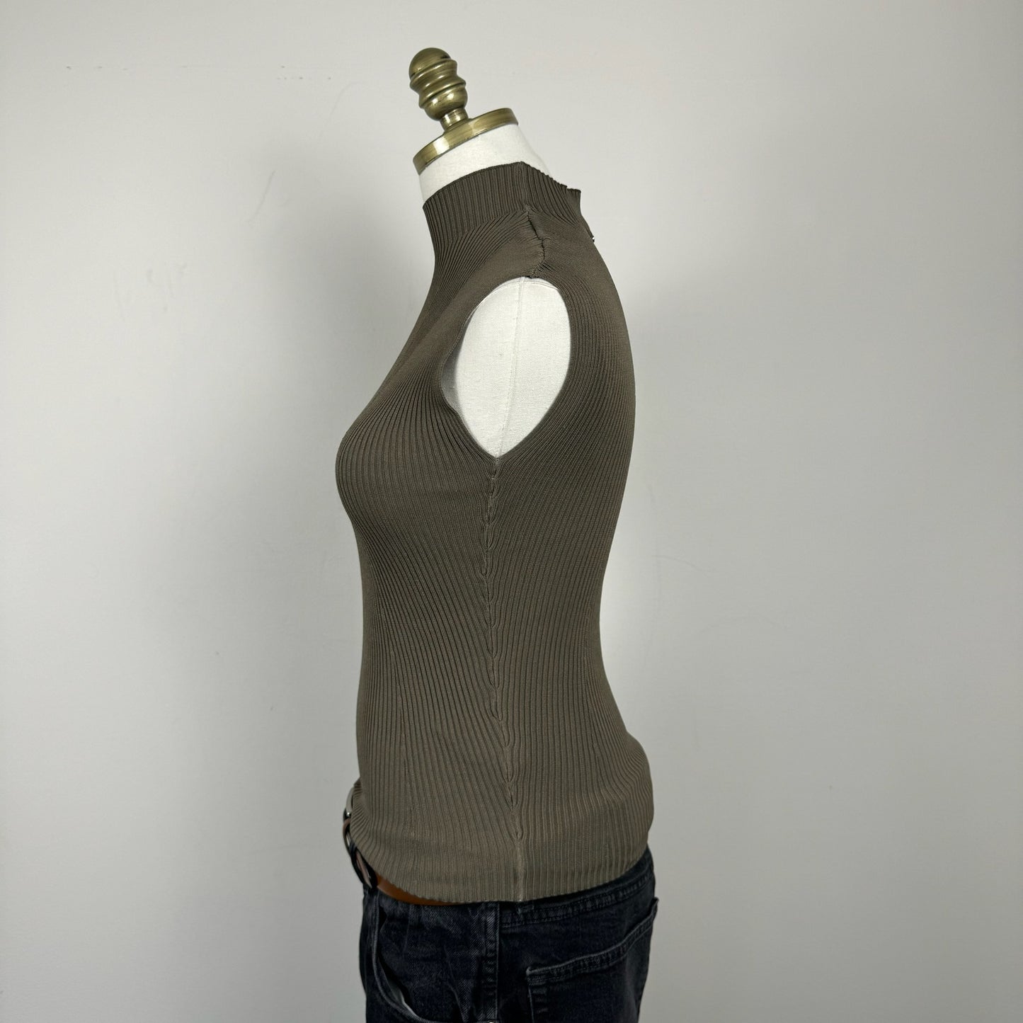 Mock Neck Fitted Ribbed Knit Top