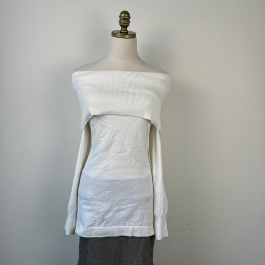French Connection White Off The Shoulder Knit Sweater