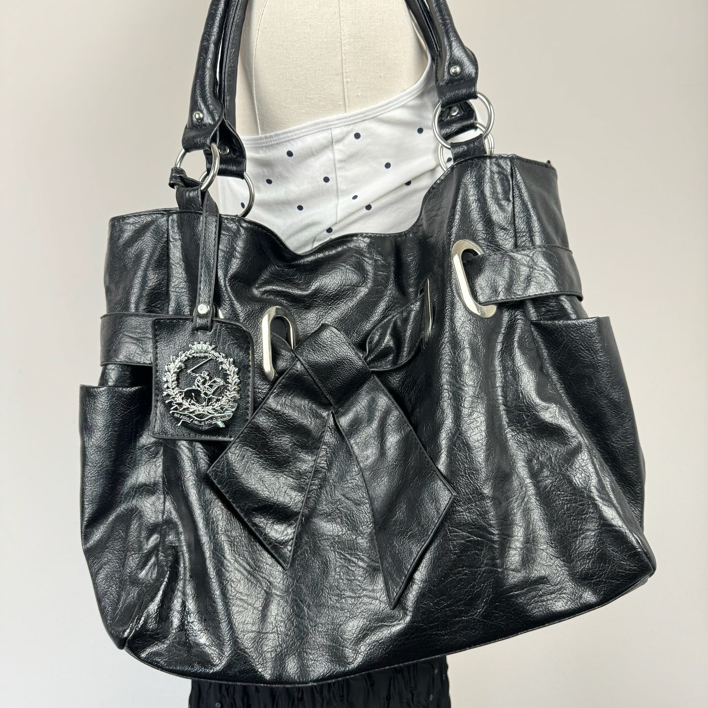 Oversized Black Leather Shoulder Bag