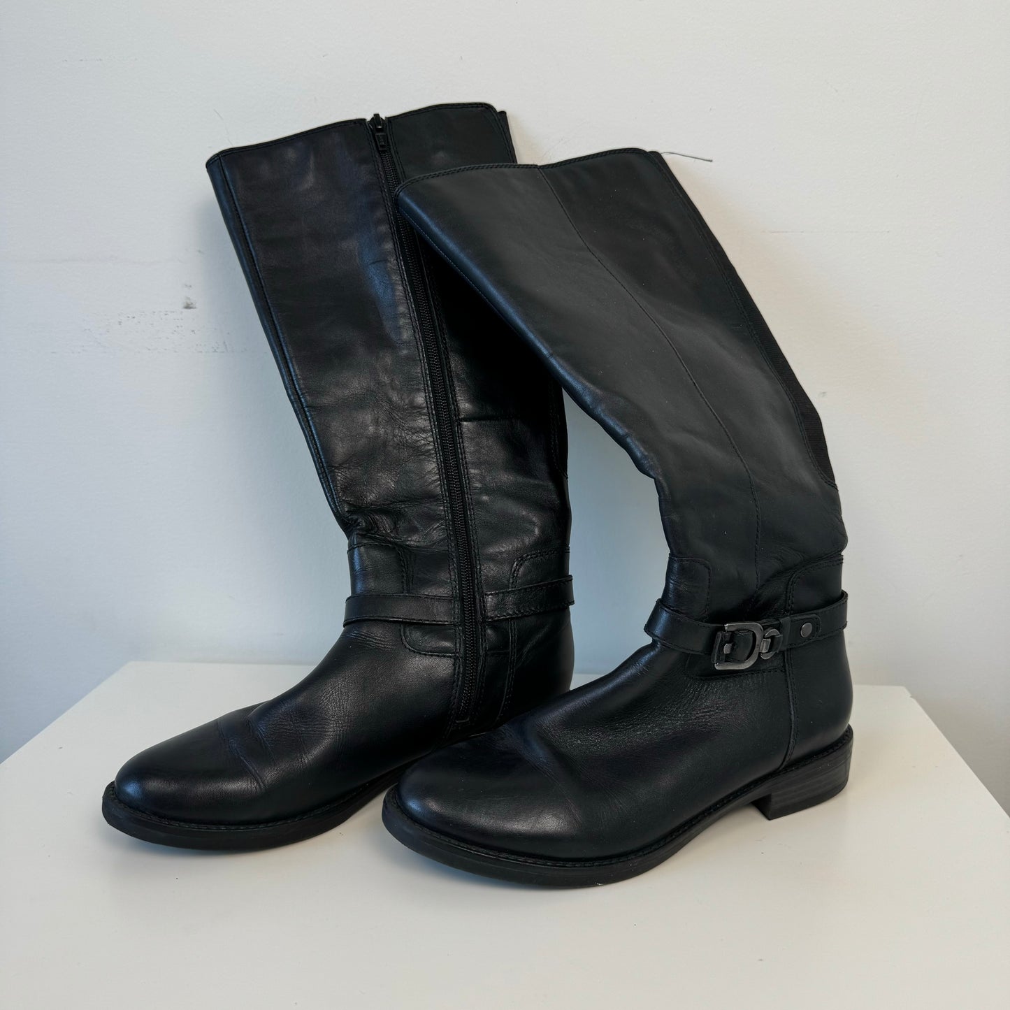 Vintage Buckled Leather High Boots